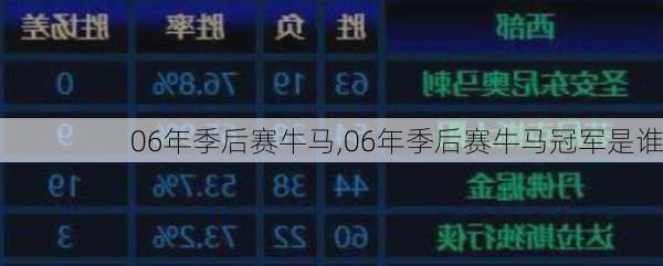 06年季后赛牛马,06年季后赛牛马冠军是谁