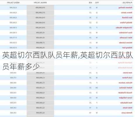 英超切尔西队队员年薪,英超切尔西队队员年薪多少