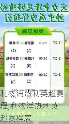 利物浦热刺英超赛程,利物浦热刺英超赛程表