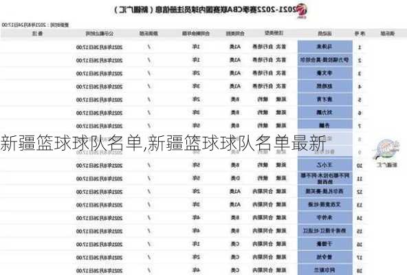 新疆篮球球队名单,新疆篮球球队名单最新