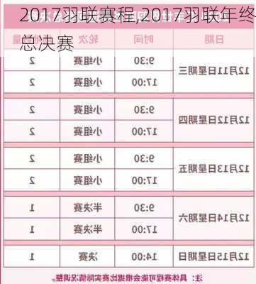 2017羽联赛程,2017羽联年终总决赛