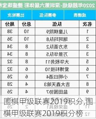 围棋甲级联赛2019积分,围棋甲级联赛2019积分榜