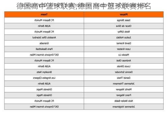 德国高中篮球联赛,德国高中篮球联赛排名