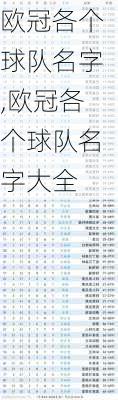 欧冠各个球队名字,欧冠各个球队名字大全