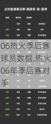 06热火季后赛球员数据,热火06年季后赛对手