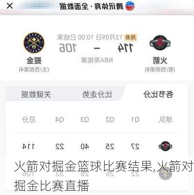 火箭对掘金篮球比赛结果,火箭对掘金比赛直播