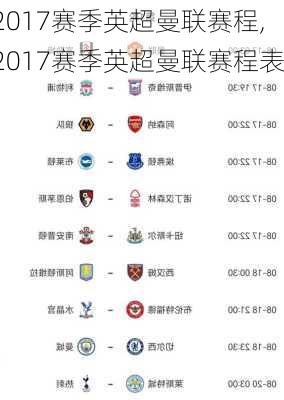 2017赛季英超曼联赛程,2017赛季英超曼联赛程表