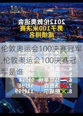 伦敦奥运会100决赛冠军,伦敦奥运会100决赛冠军是谁