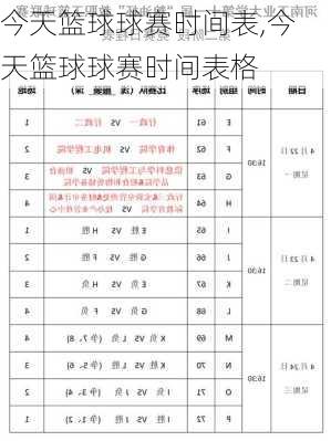 今天篮球球赛时间表,今天篮球球赛时间表格