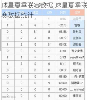 球星夏季联赛数据,球星夏季联赛数据统计