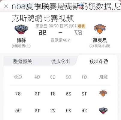 nba夏季联赛尼克斯鹈鹕数据,尼克斯鹈鹕比赛视频