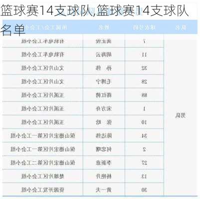 篮球赛14支球队,篮球赛14支球队名单